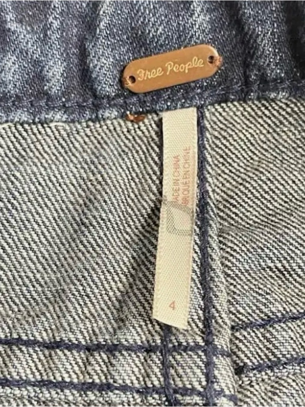 FREE PEOPLE Denim Mini Skirt in Washed Blue DISTRESSED HEM - Picture 2 of 9